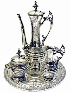 Antique Barbour Bros Silverplate Aesthetic Period Turkish Revival Tea Set c. 1882