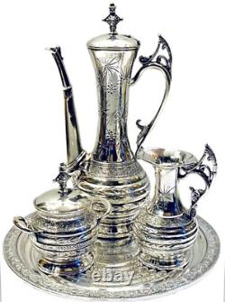 Antique Barbour Bros Silverplate Aesthetic Period Turkish Revival Tea Set c. 1882