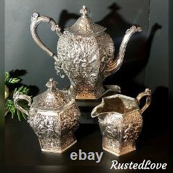 Antique Barbour Silver Co. Silver Plated Tea Set Dutch Repousse Scenes Set
