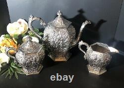 Antique Barbour Silver Co. Silver Plated Tea Set Dutch Repousse Scenes Set