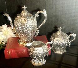 Antique Barbour Silver Co. Silver Plated Tea Set Dutch Repousse Scenes Set