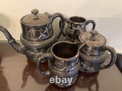 Antique Barbour Victorian Silver Plate Hand Chased EPNS 5 Piece Tea Set Repousse