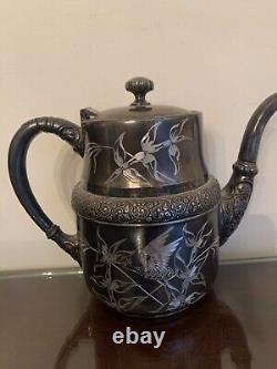 Antique Barbour Victorian Silver Plate Hand Chased EPNS 5 Piece Tea Set Repousse