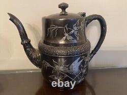 Antique Barbour Victorian Silver Plate Hand Chased EPNS 5 Piece Tea Set Repousse