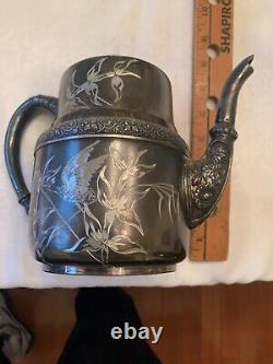 Antique Barbour Victorian Silver Plate Hand Chased EPNS 5 Piece Tea Set Repousse