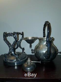 Antique Birmingham Silver On Copper Silverplated Tea Kettle & Warmer