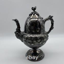 Antique Charter Oak Heavily hand Chased Tea Pot International Silver, 10-1/2