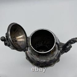 Antique Charter Oak Heavily hand Chased Tea Pot International Silver, 10-1/2