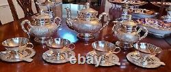 Antique Chinese Export Silver FULL Tea Set Repousse Phoenix Figural