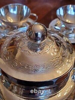 Antique Chinese Export Silver FULL Tea Set Repousse Phoenix Figural