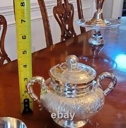 Antique Chinese Export Silver FULL Tea Set Repousse Phoenix Figural