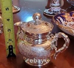 Antique Chinese Export Silver FULL Tea Set Repousse Phoenix Figural