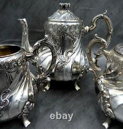 Antique Christofle Silver Plated Tea Set Teapot French Louis XIV Art Nouveau