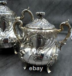 Antique Christofle Silver Plated Tea Set Teapot French Louis XIV Art Nouveau