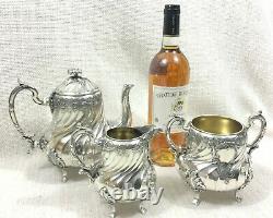 Antique Christofle Silver Plated Tea Set Teapot French Louis XIV Art Nouveau