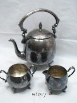 Antique Coffee/tea Set Sheridan Silver On Copper Plate Teapot Pot Sugar Creamer