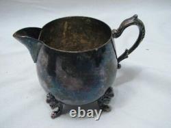 Antique Coffee/tea Set Sheridan Silver On Copper Plate Teapot Pot Sugar Creamer