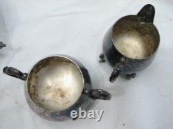 Antique Coffee/tea Set Sheridan Silver On Copper Plate Teapot Pot Sugar Creamer