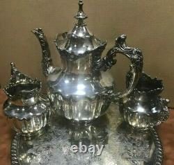 Antique Derby Silver Co. Quadruple Plate-4-Piece Tea Set and 1 Reed Barton Dish