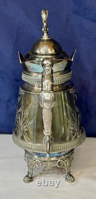 Antique Derby Silver Co Quadruple Plate Footed Teapot 1600 Ornately Etched 10.5