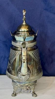 Antique Derby Silver Co Quadruple Plate Footed Teapot 1600 Ornately Etched 10.5