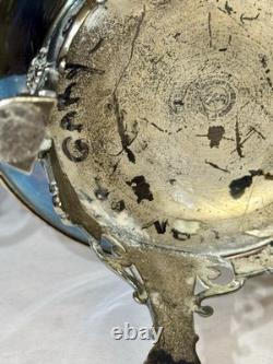 Antique Derby Silver Co Quadruple Plate Footed Teapot 1600 Ornately Etched 10.5
