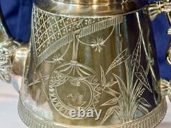 Antique Derby Silver Co Quadruple Plate Footed Teapot 1600 Ornately Etched 10.5