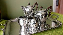 Antique Dragon Themed Silver Plated Tea Set / Charles Green & Co c1905 with Tray