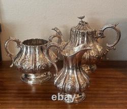 Antique ELKINGTON English Silverplate Tea Service Creamer, Sugar, Teapot c1859
