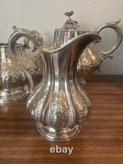 Antique ELKINGTON English Silverplate Tea Service Creamer, Sugar, Teapot c1859