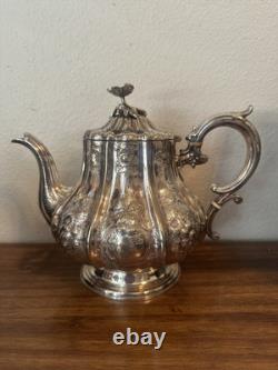 Antique ELKINGTON English Silverplate Tea Service Creamer, Sugar, Teapot c1859