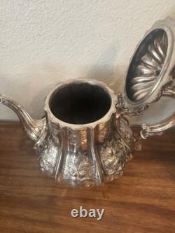 Antique ELKINGTON English Silverplate Tea Service Creamer, Sugar, Teapot c1859