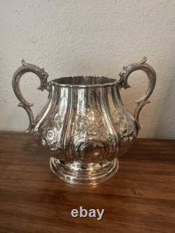 Antique ELKINGTON English Silverplate Tea Service Creamer, Sugar, Teapot c1859