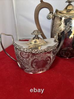 Antique ELLIS BARKER English Silver Plate Teapot Creamer Sugar Bowl Tea Set