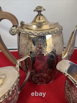 Antique ELLIS BARKER English Silver Plate Teapot Creamer Sugar Bowl Tea Set