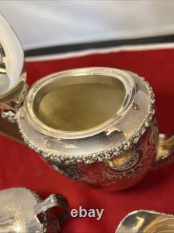 Antique ELLIS BARKER English Silver Plate Teapot Creamer Sugar Bowl Tea Set