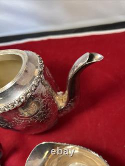 Antique ELLIS BARKER English Silver Plate Teapot Creamer Sugar Bowl Tea Set