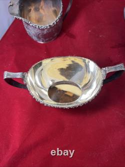 Antique ELLIS BARKER English Silver Plate Teapot Creamer Sugar Bowl Tea Set