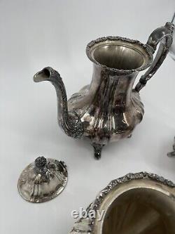 Antique EPCA Lancaster Rose 400 Silver Plate Tea Coffee Teapot Set 4-pc