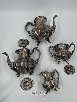 Antique EPCA Lancaster Rose 400 Silver Plate Tea Coffee Teapot Set 4-pc