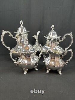 Antique EPCA Lancaster Rose 400 Silver Plate Tea Coffee Teapot Set 4-pc 2630
