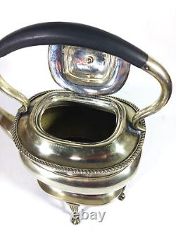 Antique EPNS Silver Plate Tea Pot Spirit Kettle on burner stand and burner