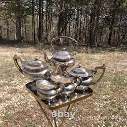 Antique E. G. Webster Silver Plate Tea Set 6pcs Kettle Warmer Pot Cream Sugar