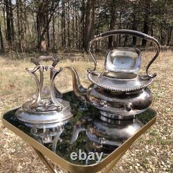 Antique E. G. Webster Silver Plate Tea Set 6pcs Kettle Warmer Pot Cream Sugar