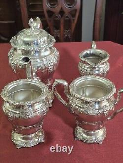 Antique E. G. Webster & Son Ornate Grape & Floral Silverplate 4 Piece Tea Service