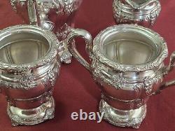 Antique E. G. Webster & Son Ornate Grape & Floral Silverplate 4 Piece Tea Service