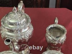 Antique E. G. Webster & Son Ornate Grape & Floral Silverplate 4 Piece Tea Service
