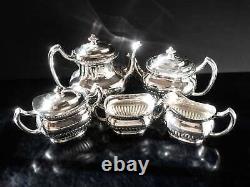 Antique Edwardian Queen Anne Style Silver Plate Tea Set Coffee Service Reed And
