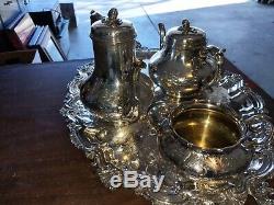 Antique Elkington Silverplate Tea Set and Webster Wilcox Tray Monogrammed R