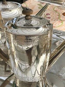 Antique English Art Deco 7 Piece Silver-plate Coffee & Tea Set wi Water/tea Urn